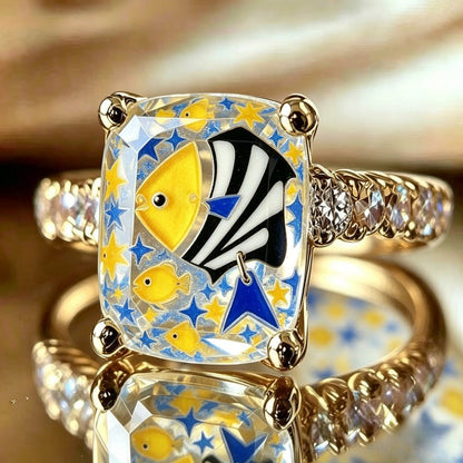 Yellow Fish Square Ring