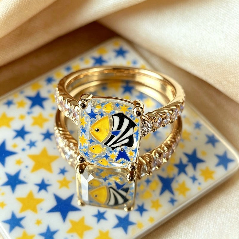 Yellow Fish Square Ring