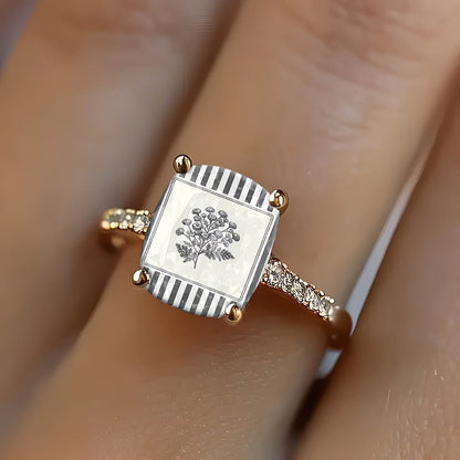 Striped Botanical Square Ring
