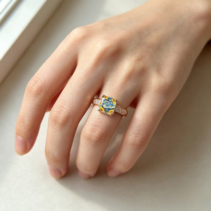 Starry Night Sunflower Square Ring