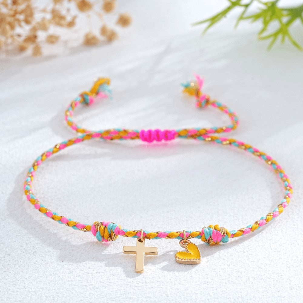 Cross & Heart Rope Bracelet