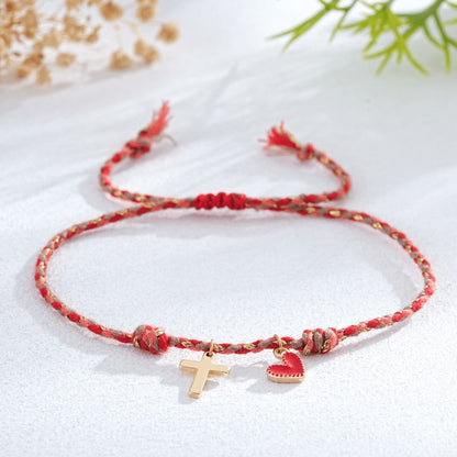 Cross & Heart Rope Bracelet