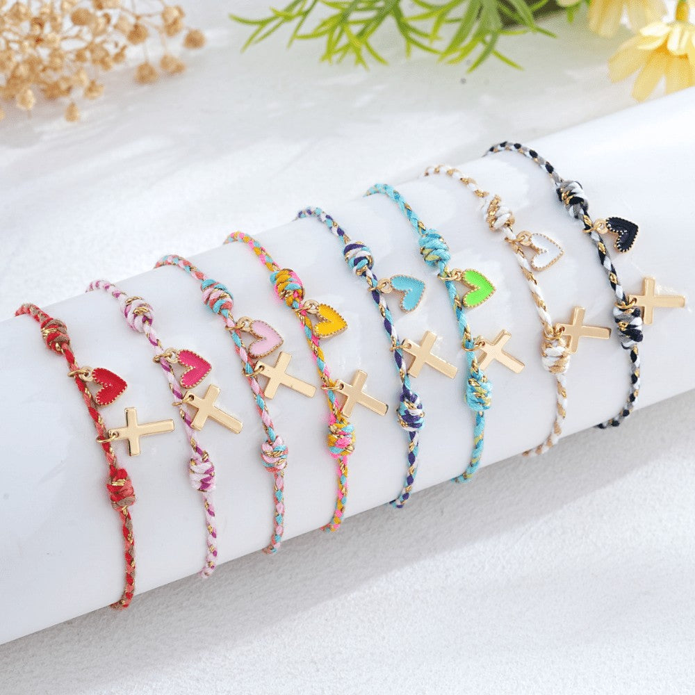 Cross & Heart Rope Bracelet