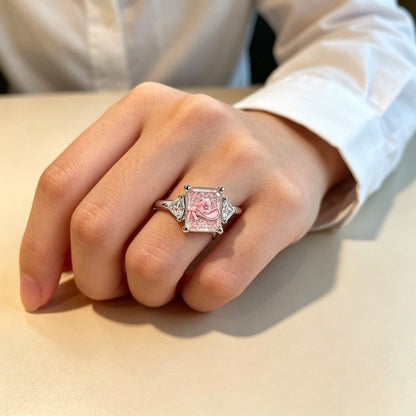 Pink Floral Cowboy Hat Square Ring