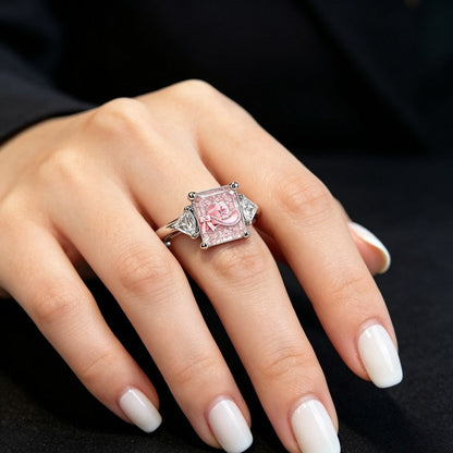 Pink Floral Cowboy Hat Square Ring