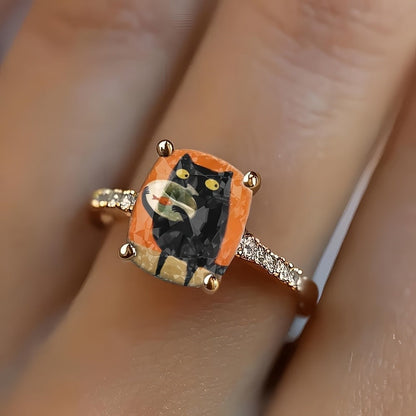 Black Cat Fishbowl Square Ring