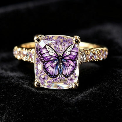 Purple Butterfly Square Ring