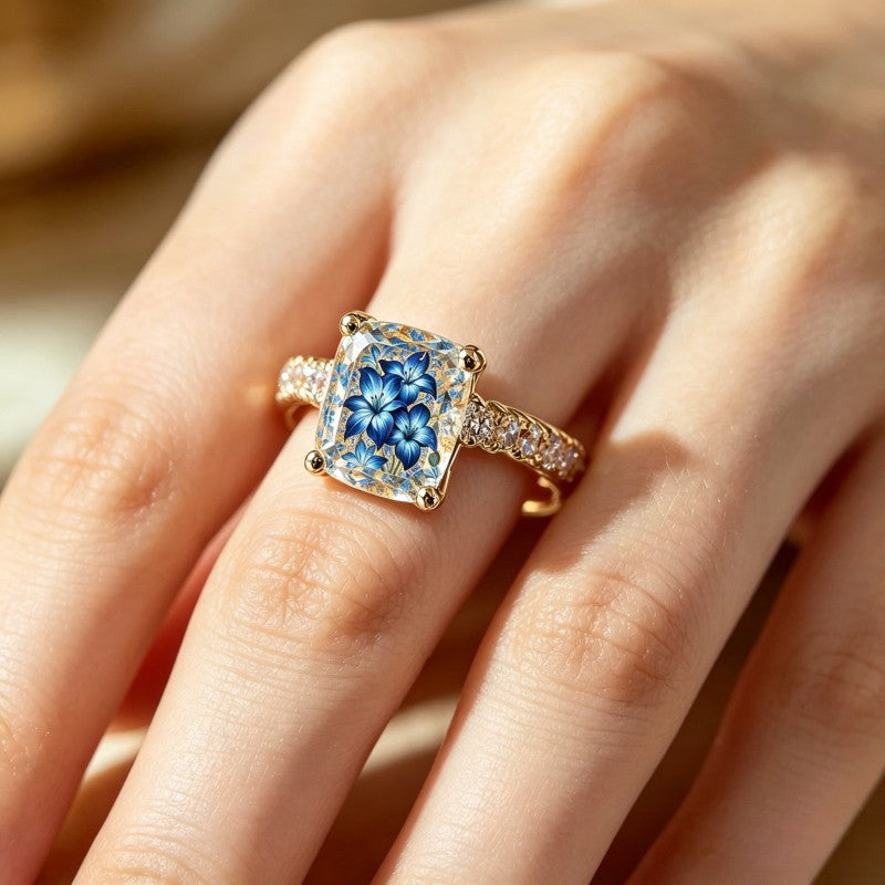 Blue Lily Floral Ring