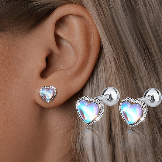 Iridescent Heart Stud Earrings