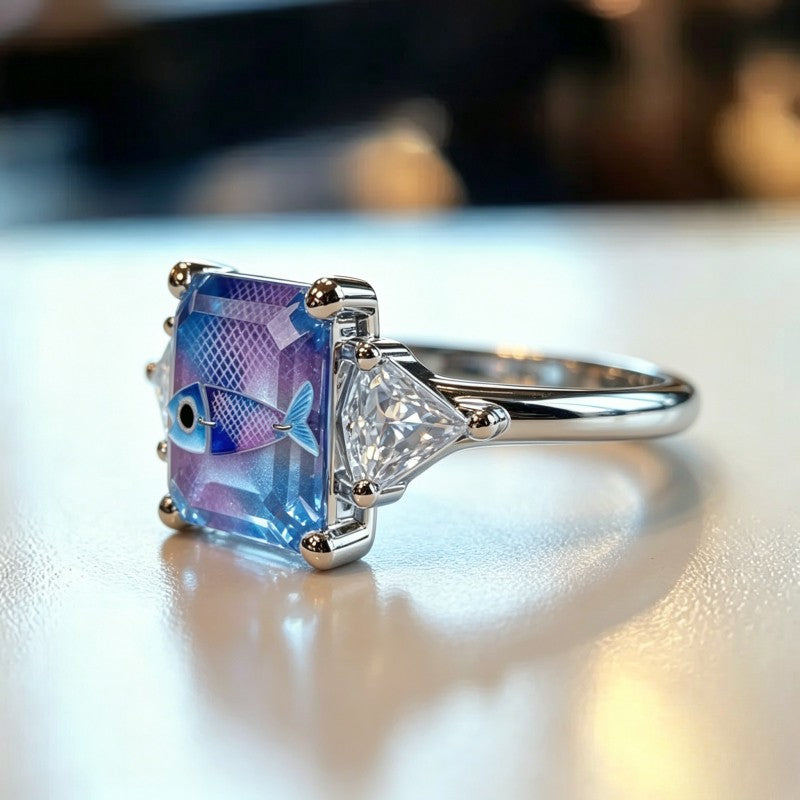 Blue Fish Square Ring