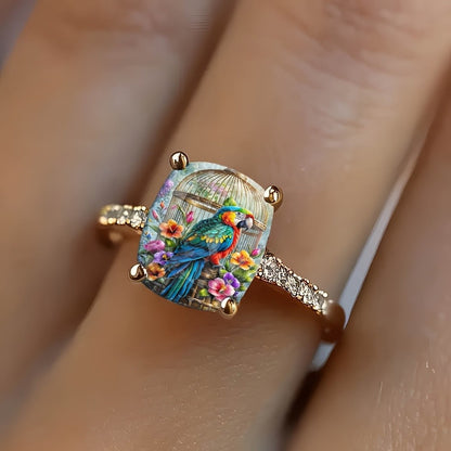 Parrot & Floral Square Ring