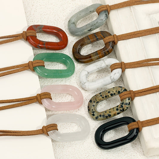 Natural Stone Oval Pendant Necklace