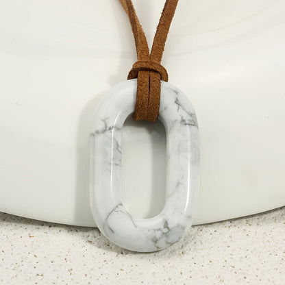 Natural Stone Oval Pendant Necklace