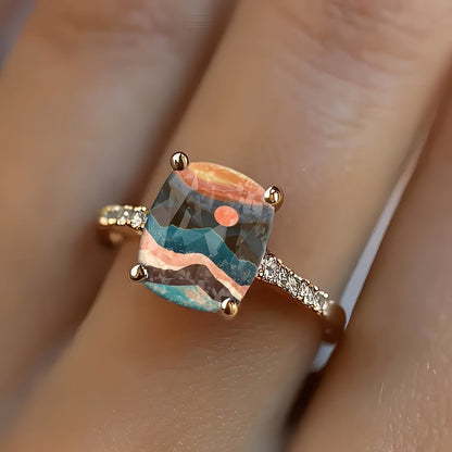 Mountain Sunset Square Ring