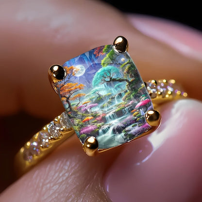 Moonlit Waterfall Square Ring