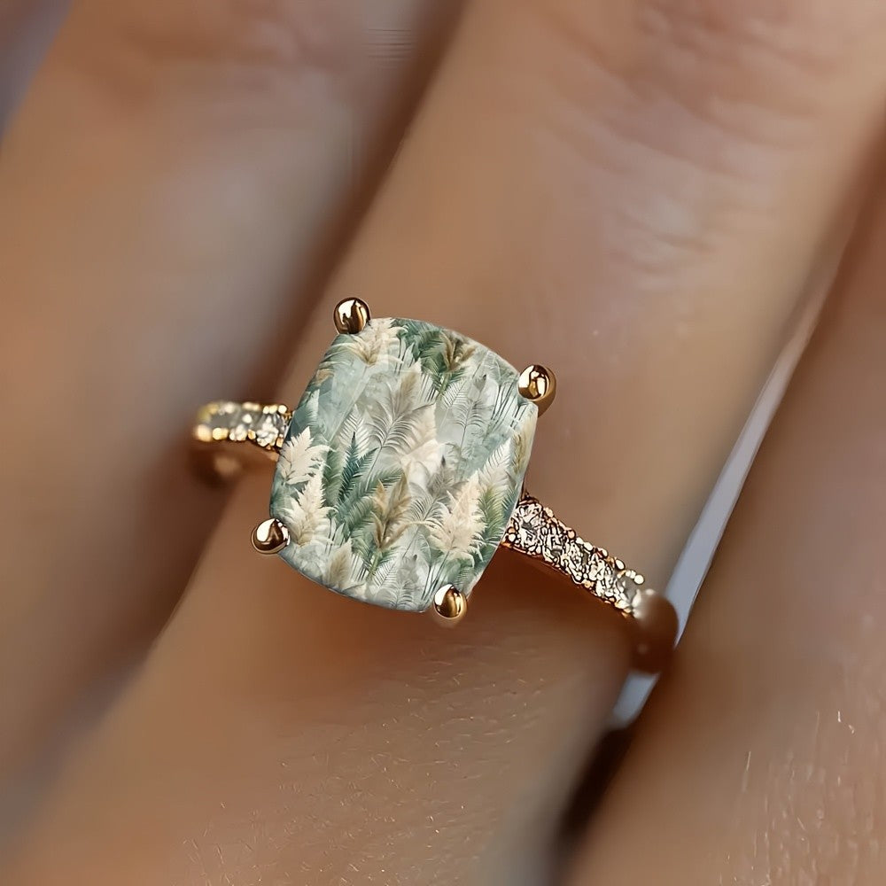 Green Feather Square Ring