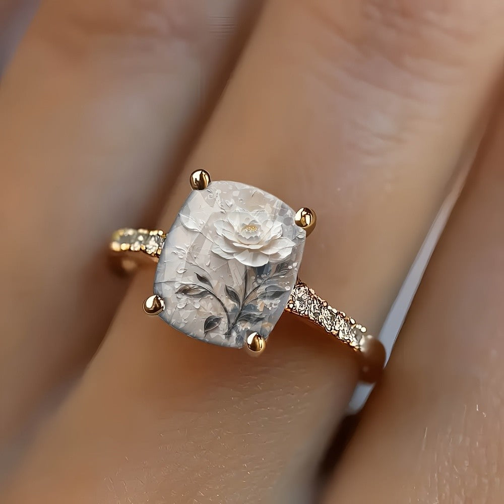 Floral Carved Square Ring