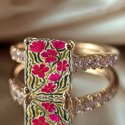 Pink Floral Square Ring