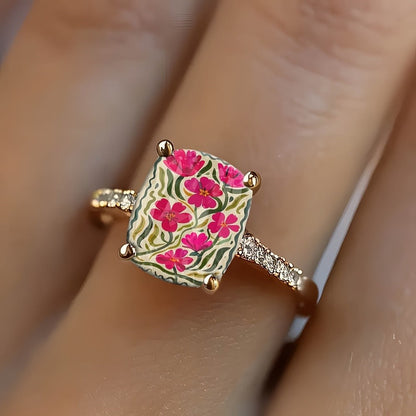 Pink Floral Square Ring