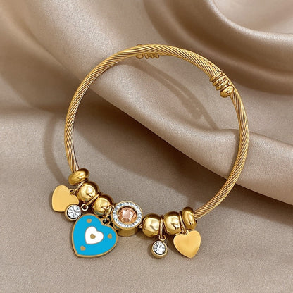 Blue Enamel Heart Charm Bracelet