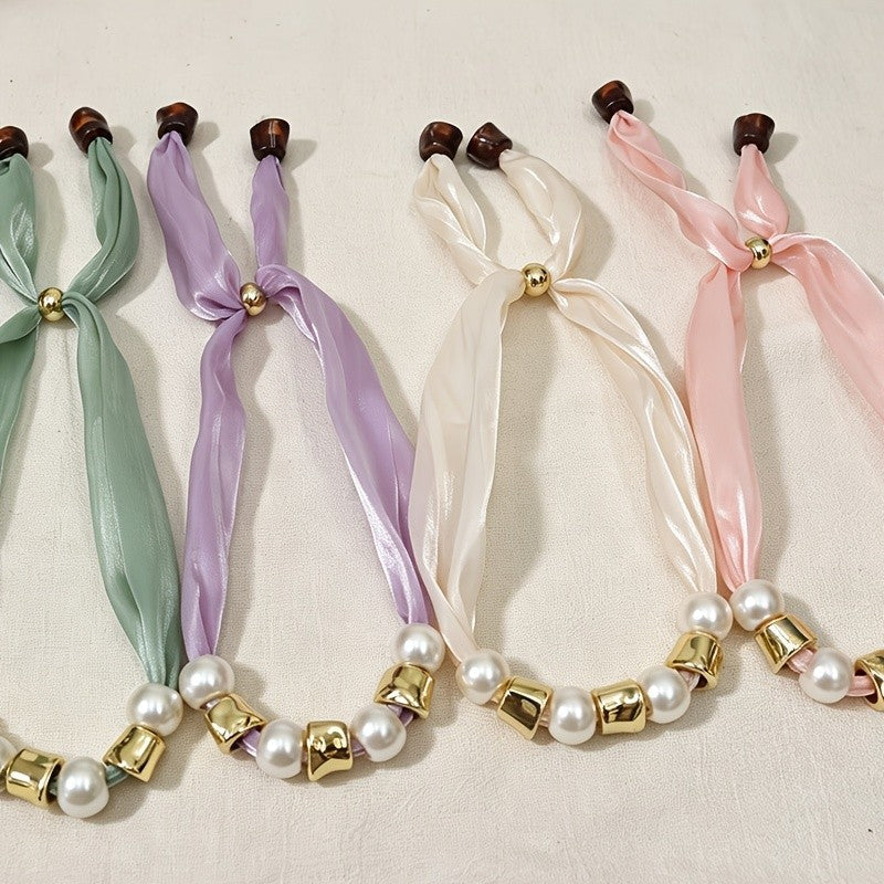 Black Ribbon Pearl Tie Necklace