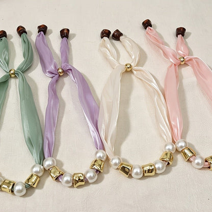 Black Ribbon Pearl Tie Necklace