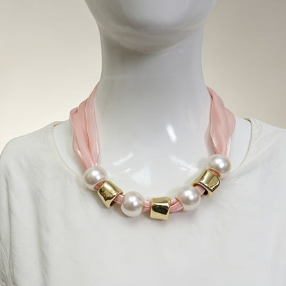Black Ribbon Pearl Tie Necklace