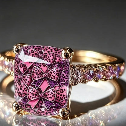 Pink Leopard Bow Square Ring
