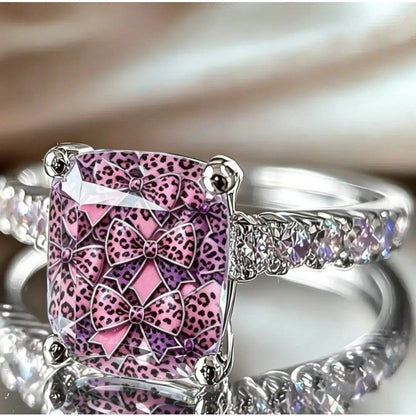 Pink Leopard Bow Square Ring