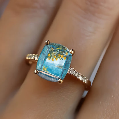 Blue Window Scene Square Ring
