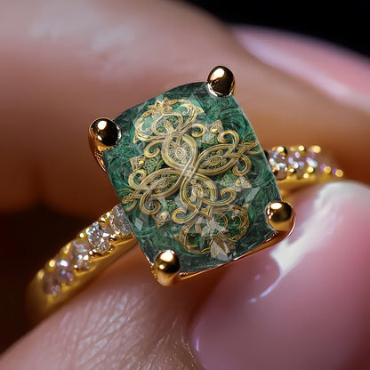Green Celtic Square Ring
