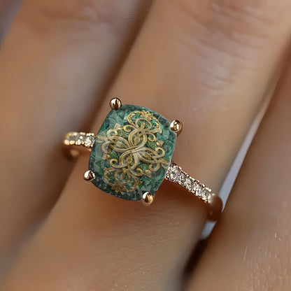 Green Celtic Square Ring