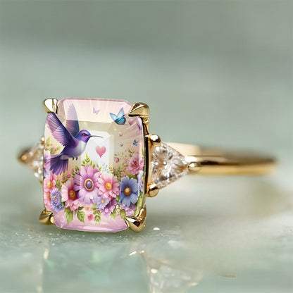 Hummingbird Floral Square Ring