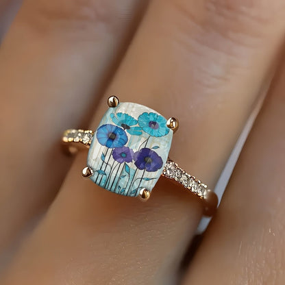Blue Poppy Glass Square Ring