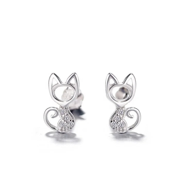 Crystal Cat Silhouette Stud Earrings