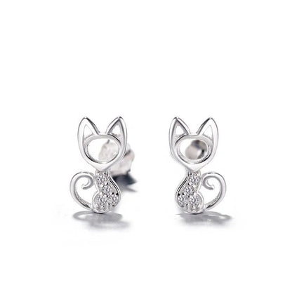 Crystal Cat Silhouette Stud Earrings