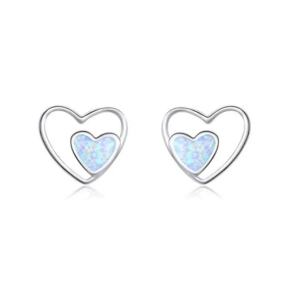 Double Heart Opal Stud Earrings