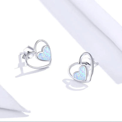 Double Heart Opal Stud Earrings