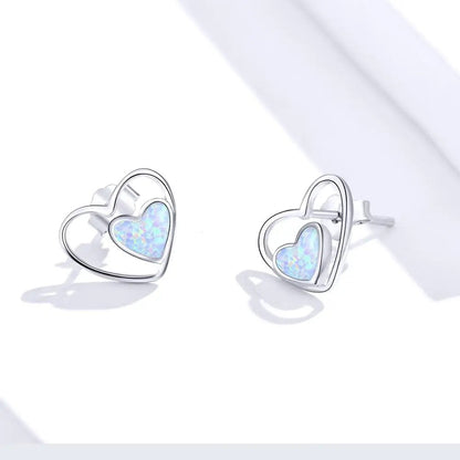 Double Heart Opal Stud Earrings