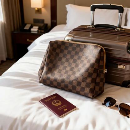2pc Classic Leather Makeup Bag Set