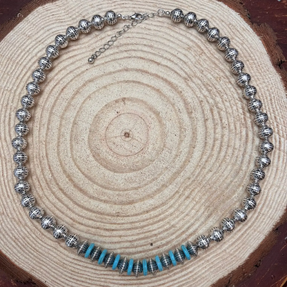 Turquoise Silver Pearls Necklace