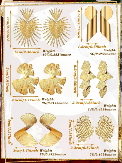 6 Pair Twisted Leaf Earring Set