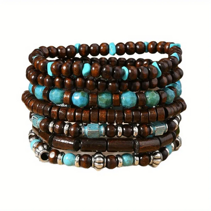 7pc Wooden Boho Bracelet Set