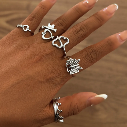 5pc Heart Butterfly Ring Set