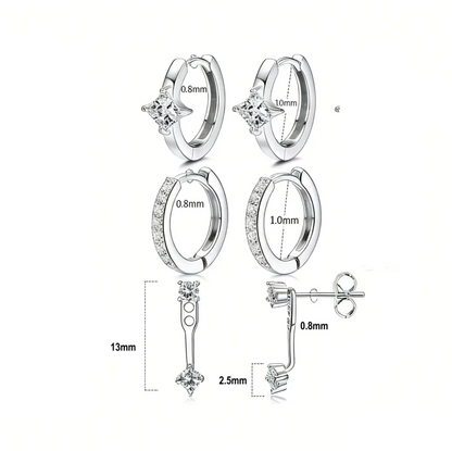 3 Pair Vertical Helix Earrings Set