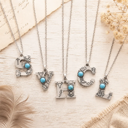 Boho Turquoise Accented Letter Initial Necklace