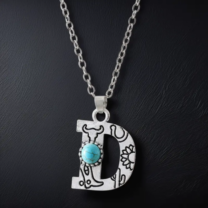 Boho Turquoise Accented Letter Initial Necklace