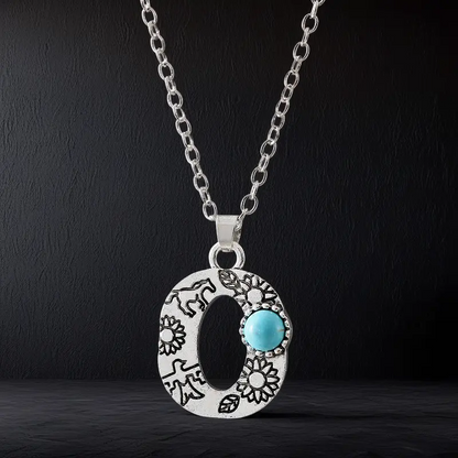 Boho Turquoise Accented Letter Initial Necklace