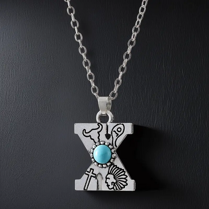 Boho Turquoise Accented Letter Initial Necklace