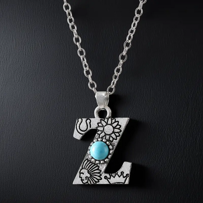 Boho Turquoise Accented Letter Initial Necklace
